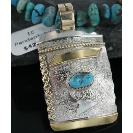 .925 Sterling Silver and 12kt Gold Filled Handmade Certified Authentic NavajoONE Mountain Turquoise Native American Necklace 390726392558