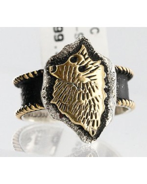 .925 Sterling Silver and 12kt Gold Filled HANDMADE Certified Authentic WOLF HEAD Navajo Native American Ring  371114880224