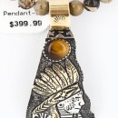 .925 Sterling Silver and 12kt Gold Filled Handmade Chief Head Certified Authentic Navajo Tigers Eye Native American Necklace 390824567655