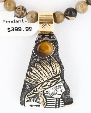 .925 Sterling Silver and 12kt Gold Filled Handmade Chief Head Certified Authentic Navajo Tigers Eye Native American Necklace 390824567655