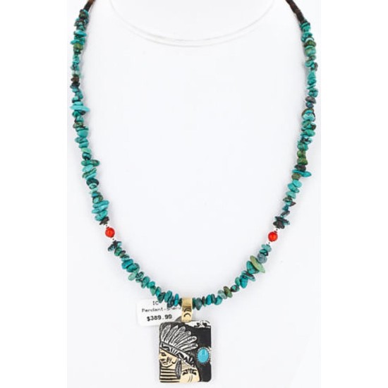 .925 Sterling Silver and 12kt Gold Filled Handmade Chief HEAD Certified Authentic Navajo Turquoise Native American Necklace 371044617005