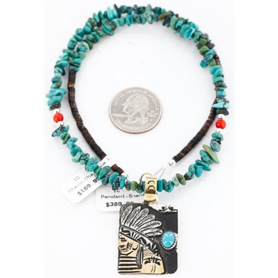 .925 Sterling Silver and 12kt Gold Filled Handmade Chief HEAD Certified Authentic Navajo Turquoise Native American Necklace 371044617005