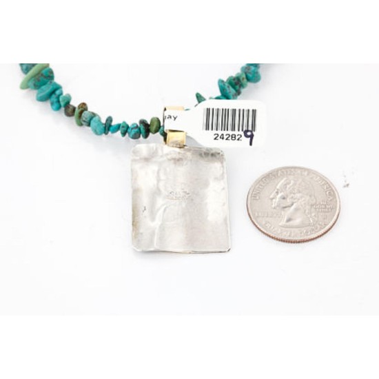 .925 Sterling Silver and 12kt Gold Filled Handmade Chief HEAD Certified Authentic Navajo Turquoise Native American Necklace 371044617005
