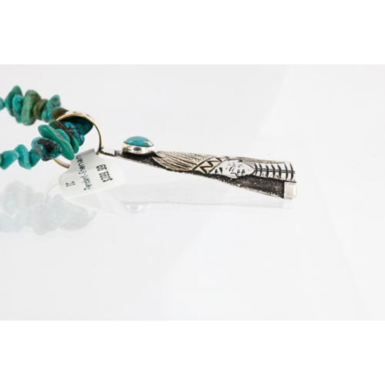 .925 Sterling Silver and 12kt Gold Filled Handmade Chief Head Certified Authentic Navajo Turquoise Native American Necklace 390820016316