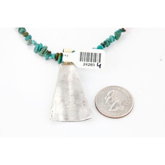 .925 Sterling Silver and 12kt Gold Filled Handmade Chief Head Certified Authentic Navajo Turquoise Native American Necklace 390820016316