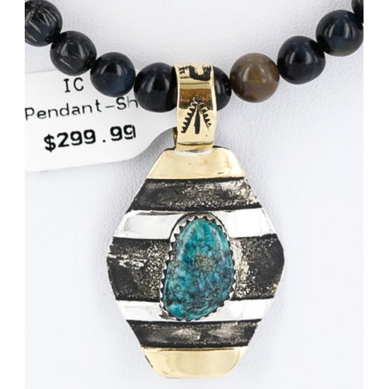 .925 Sterling Silver and 12kt Gold Filled Handmade CIRCLE Certified Authentic Navajo Turquoise Native American Necklace 371044069903