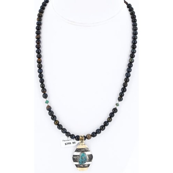 .925 Sterling Silver and 12kt Gold Filled Handmade CIRCLE Certified Authentic Navajo Turquoise Native American Necklace 371044069903