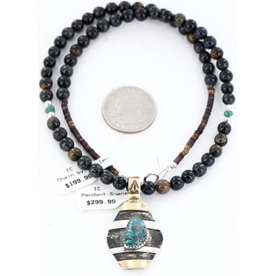 .925 Sterling Silver and 12kt Gold Filled Handmade CIRCLE Certified Authentic Navajo Turquoise Native American Necklace 371044069903