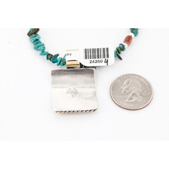 .925 Sterling Silver and 12kt Gold Filled Handmade CIRCLE Certified Authentic Navajo Turquoise Native American Necklace 390810062354