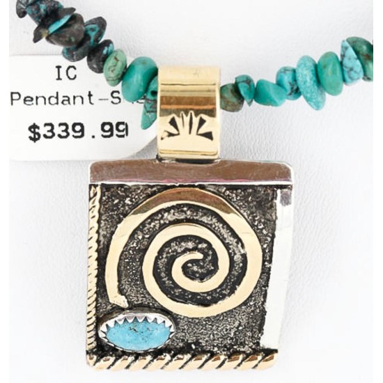 .925 Sterling Silver and 12kt Gold Filled Handmade CIRCLE Certified Authentic Navajo Turquoise Native American Necklace 390810062354