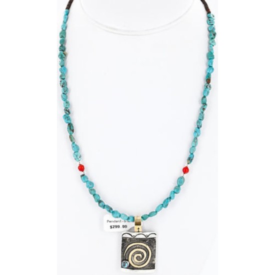 .925 Sterling Silver and 12kt Gold Filled Handmade CIRCLE Certified Authentic Navajo Turquoise Native American Necklace 390823316246