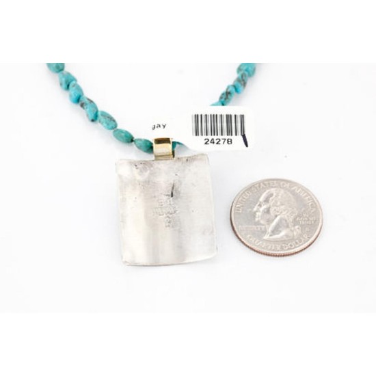 .925 Sterling Silver and 12kt Gold Filled Handmade CIRCLE Certified Authentic Navajo Turquoise Native American Necklace 390823316246
