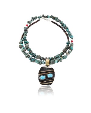 .925 Sterling Silver and 12kt Gold Filled Handmade CIRCLE Certified Authentic Navajo Turquoise Native American Necklace 390823924450