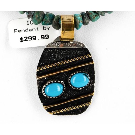 .925 Sterling Silver and 12kt Gold Filled Handmade CIRCLE Certified Authentic Navajo Turquoise Native American Necklace 390823924450
