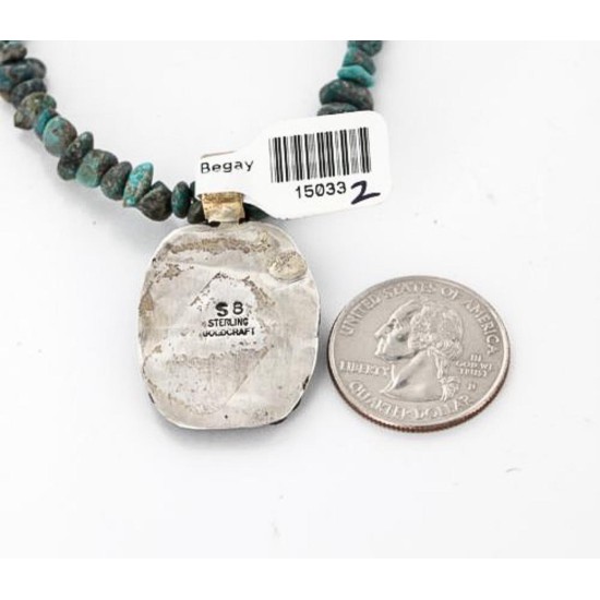 .925 Sterling Silver and 12kt Gold Filled Handmade CIRCLE Certified Authentic Navajo Turquoise Native American Necklace 390823924450