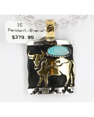 .925 Sterling Silver and 12kt Gold Filled Handmade COW Navajo Turquoise Native American Necklace 371058241017