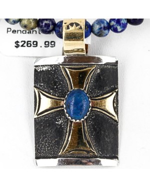 .925 Sterling Silver and 12kt Gold Filled Handmade CROSS Certified Authentic Navajo Denim Lapis Native American Necklace 370997869460