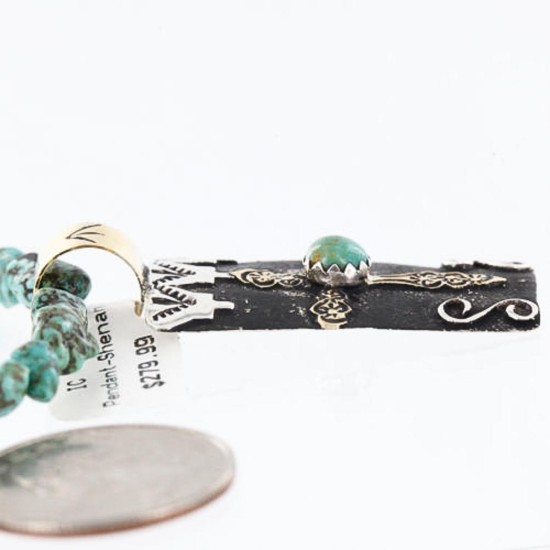 .925 Sterling Silver and 12kt Gold Filled Handmade CROSS Certified Authentic Navajo Turquoise Native American Necklace 370994193007