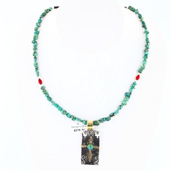 .925 Sterling Silver and 12kt Gold Filled Handmade CROSS Certified Authentic Navajo Turquoise Native American Necklace 370994193007