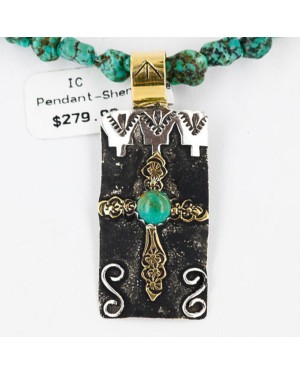 .925 Sterling Silver and 12kt Gold Filled Handmade CROSS Certified Authentic Navajo Turquoise Native American Necklace 370994193007