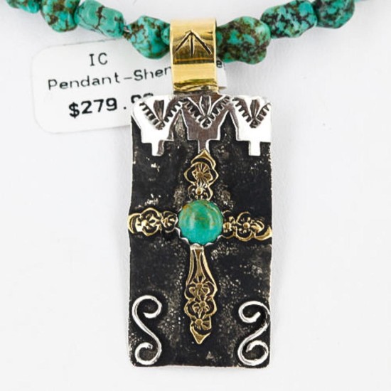 .925 Sterling Silver and 12kt Gold Filled Handmade CROSS Certified Authentic Navajo Turquoise Native American Necklace 370994193007