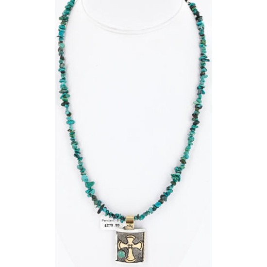 .925 Sterling Silver and 12kt Gold Filled Handmade Cross Certified Authentic Navajo Turquoise Native American Necklace 371034485514