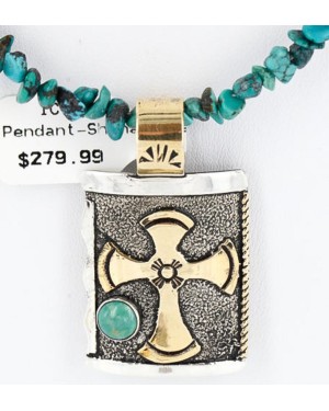 .925 Sterling Silver and 12kt Gold Filled Handmade Cross Certified Authentic Navajo Turquoise Native American Necklace 371034485514