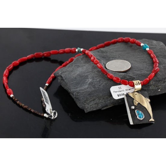 .925 Sterling Silver and 12kt Gold Filled Handmade Dolphin Certified Authentic Navajo Turquoise Native American Necklace 370986901401