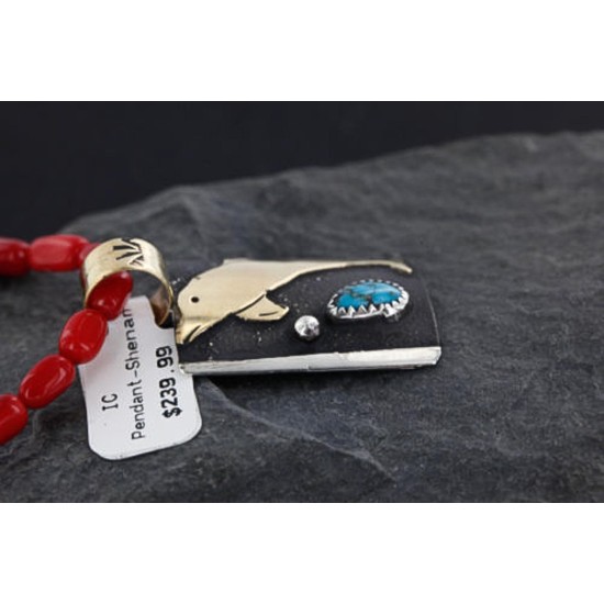 .925 Sterling Silver and 12kt Gold Filled Handmade Dolphin Certified Authentic Navajo Turquoise Native American Necklace 370986901401