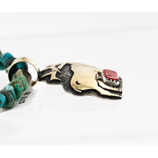 .925 Sterling Silver and 12kt Gold Filled Handmade ELK Certified Authentic Navajo CORAL and Turquoise Native American Necklace 390829370064