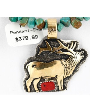 .925 Sterling Silver and 12kt Gold Filled Handmade ELK Certified Authentic Navajo CORAL and Turquoise Native American Necklace 390829370064