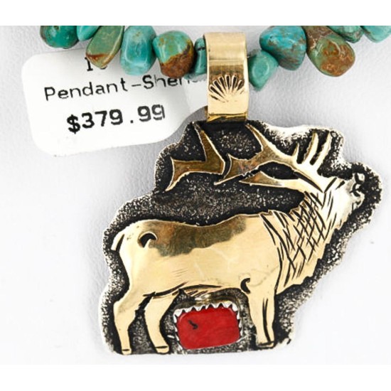 .925 Sterling Silver and 12kt Gold Filled Handmade ELK Certified Authentic Navajo CORAL and Turquoise Native American Necklace 390829370064
