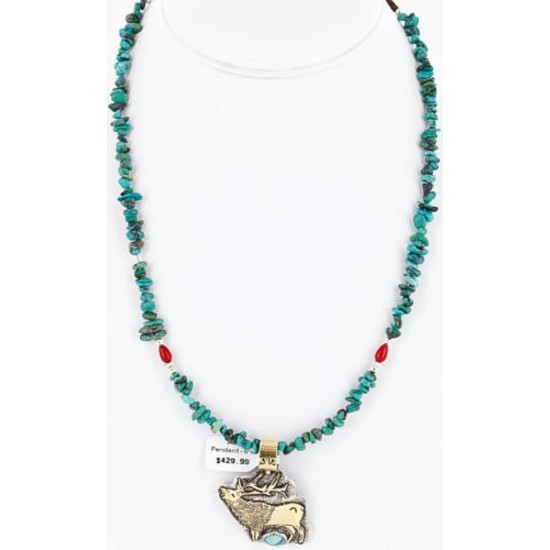 .925 Sterling Silver and 12kt Gold Filled Handmade ELK Certified Authentic Navajo Turquoise Native American Necklace 390816870628