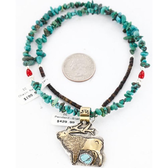 .925 Sterling Silver and 12kt Gold Filled Handmade ELK Certified Authentic Navajo Turquoise Native American Necklace 390816870628