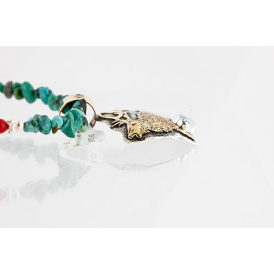 .925 Sterling Silver and 12kt Gold Filled Handmade ELK Certified Authentic Navajo Turquoise Native American Necklace 390816870628