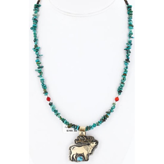 .925 Sterling Silver and 12kt Gold Filled Handmade ELK Certified Authentic Navajo Turquoise Native American Necklace 390821626241
