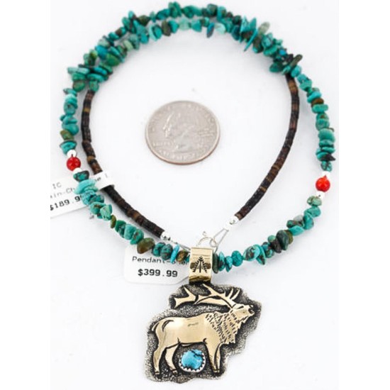 .925 Sterling Silver and 12kt Gold Filled Handmade ELK Certified Authentic Navajo Turquoise Native American Necklace 390821626241