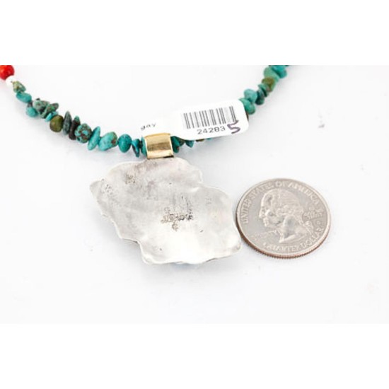 .925 Sterling Silver and 12kt Gold Filled Handmade ELK Certified Authentic Navajo Turquoise Native American Necklace 390821626241