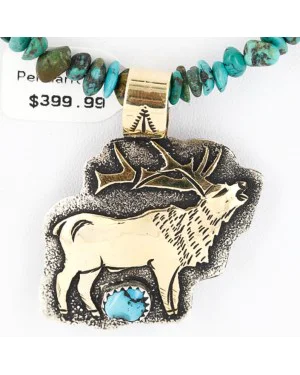 .925 Sterling Silver and 12kt Gold Filled Handmade ELK Navajo Turquoise Native American Necklace 390821626241