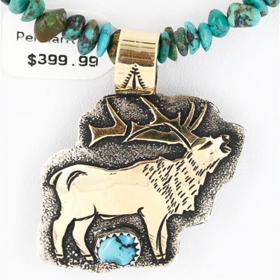 .925 Sterling Silver and 12kt Gold Filled Handmade ELK Certified Authentic Navajo Turquoise Native American Necklace 390821626241