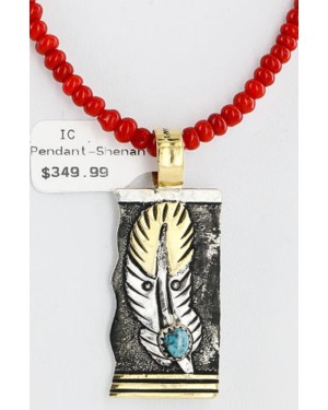 .925 Sterling Silver and 12kt Gold Filled HANDMADE Feather Certified Authentic Navajo Turquoise and Coral Native American Necklace 371102900292