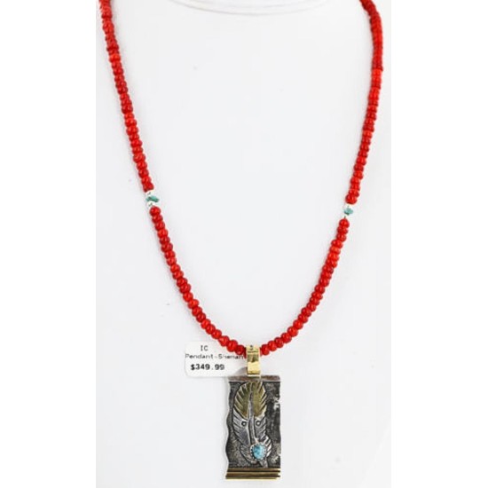 .925 Sterling Silver and 12kt Gold Filled HANDMADE Feather Certified Authentic Navajo Turquoise and Coral Native American Necklace 371102900292