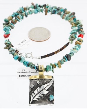 .925 Sterling Silver and 12kt Gold Filled HANDMADE Feather Certified Authentic Navajo Turquoise Native American Necklace 371105250224