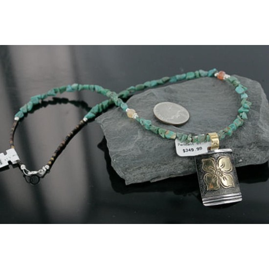 .925 Sterling Silver and 12kt Gold Filled Handmade FLOWER Certified Authentic Navajo Native American Necklace 370924167930
