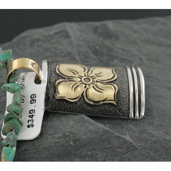 .925 Sterling Silver and 12kt Gold Filled Handmade FLOWER Certified Authentic Navajo Native American Necklace 370924167930