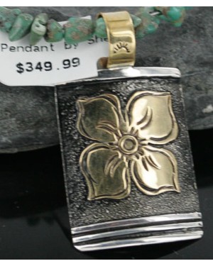 .925 Sterling Silver and 12kt Gold Filled Handmade FLOWER Certified Authentic Navajo Native American Necklace 370924167930