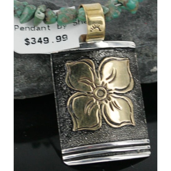 .925 Sterling Silver and 12kt Gold Filled Handmade FLOWER Certified Authentic Navajo Native American Necklace 370924167930