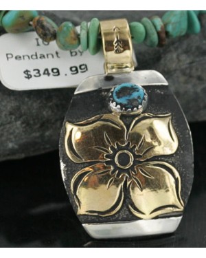 .925 Sterling Silver and 12kt Gold Filled Handmade Flower Certified Authentic Navajo Turquoise Native American Necklace 370919210577