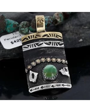 .925 Sterling Silver and 12kt Gold Filled Handmade FLOWER Navajo Turquoise Native American Necklace 370976362072