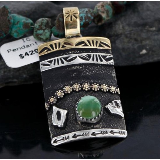 .925 Sterling Silver and 12kt Gold Filled Handmade FLOWER Certified Authentic Navajo Turquoise Native American Necklace 370976362072